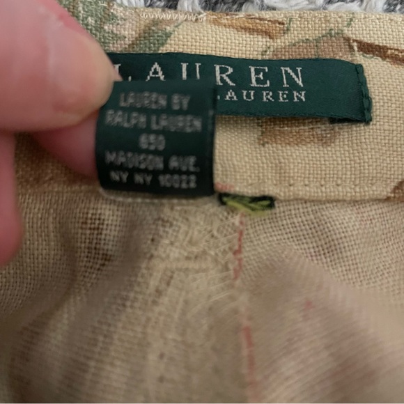 Vintage Lauren Ralph Lauren 100% Linen Khaki Floral High Waist Pants Size 14/16 - Picture 8 of 13